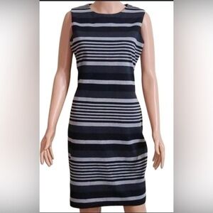 Calvin klein Women's Gray Stripe Sleeveless Round Neck Sheath Dress Size…
